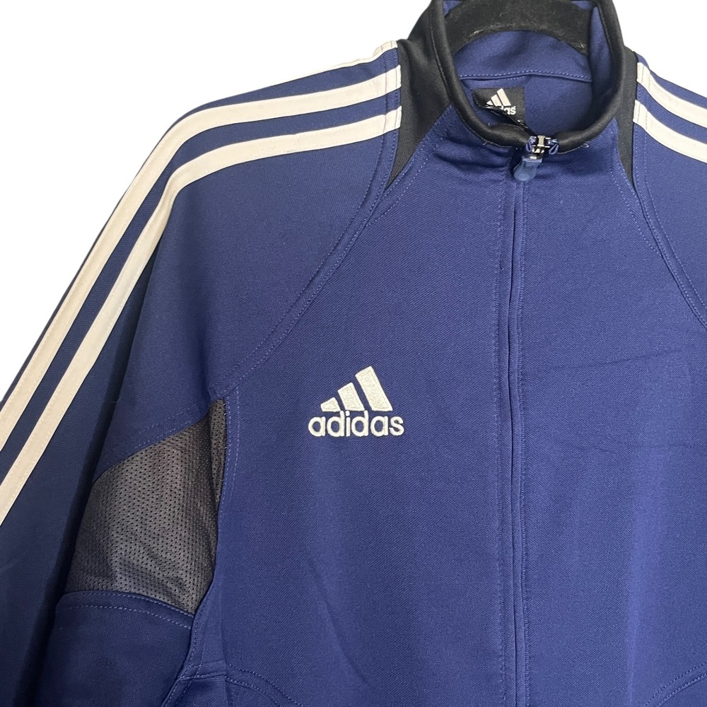 Adidas Track Jacket Navy Blue White Stripes Mens Fits Large Athletic Zip Up‎ VTG - Picture 9 of 12